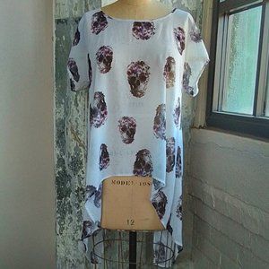 HOT TOPIC Sugar Skull Flower Sheer Tunic Top, Size L